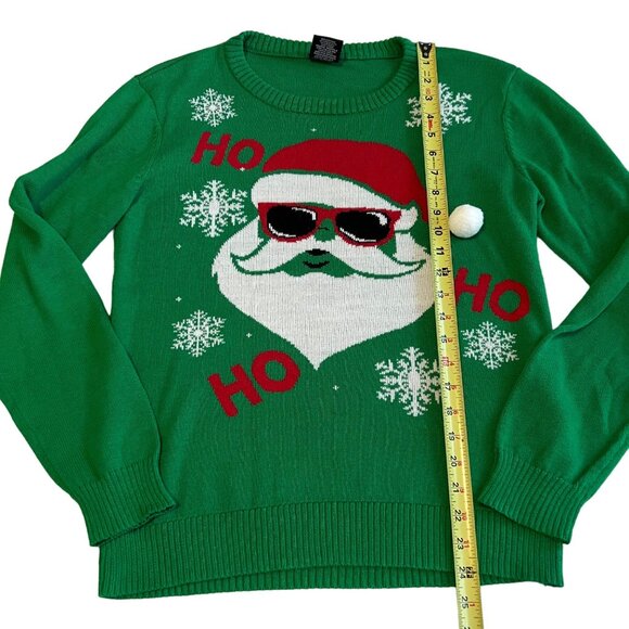 Well Worn Holiday Sweater Womens Green Santa Ho Ho Ho Ugly Christmas Size L - Picture 7 of 10